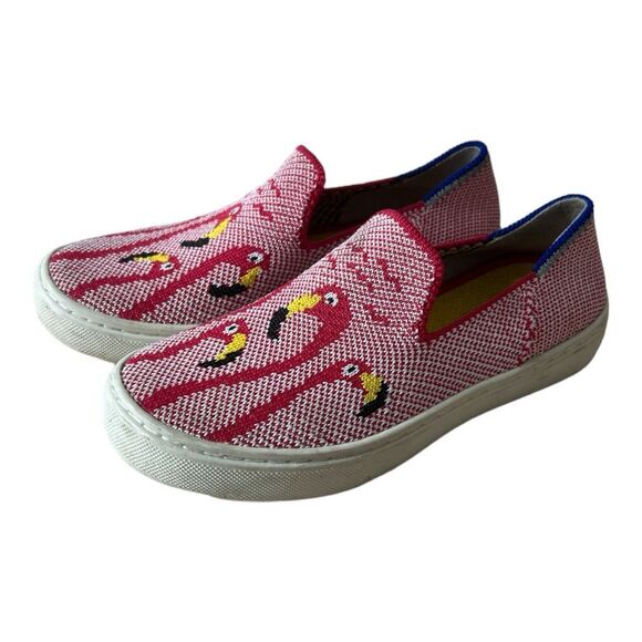 Rothy's Red Flamingo Pattern Youth The Kids Shoes Sneaker Size 12 Flat Pull On. - Picture 10 of 10